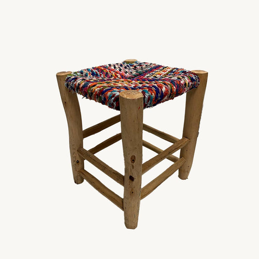 ST015JN / LIGHT WOOD AND COLOURED ROPE STOOL