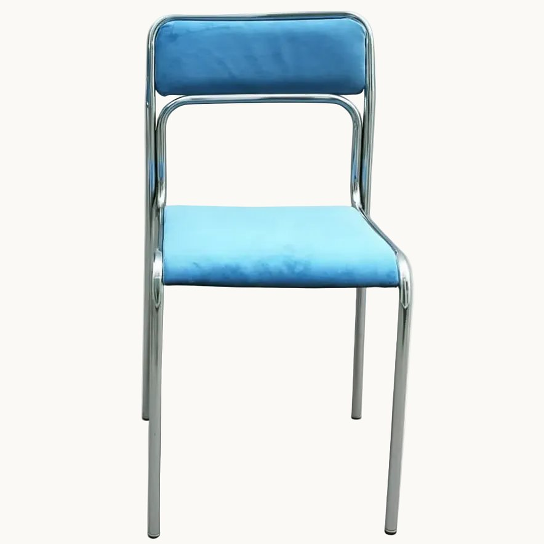 CH036CH / 70s BLUE VELVET CHROMED CHAIR