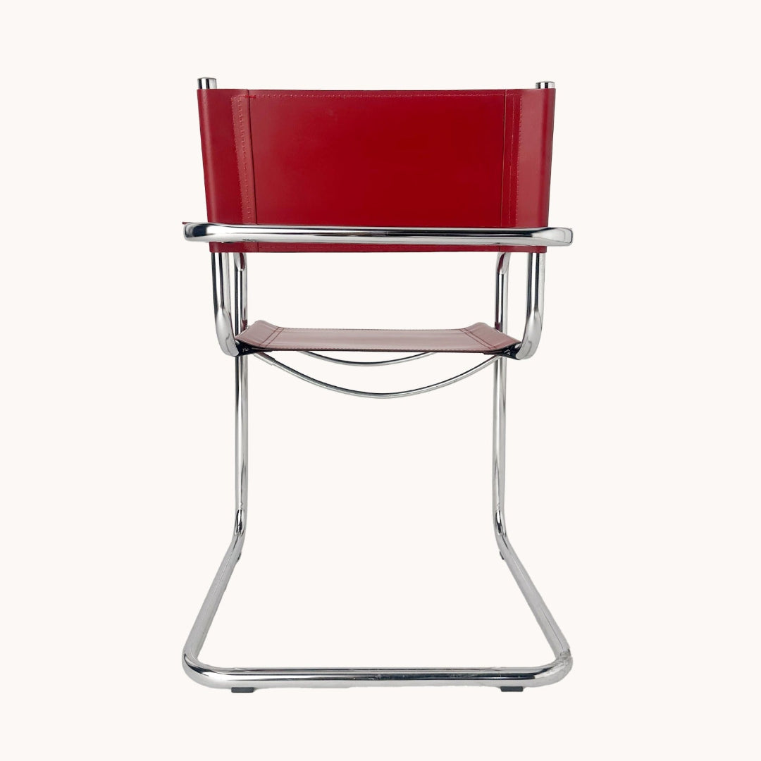 CH045PI / RED LEATHER & CHROME CHAIR