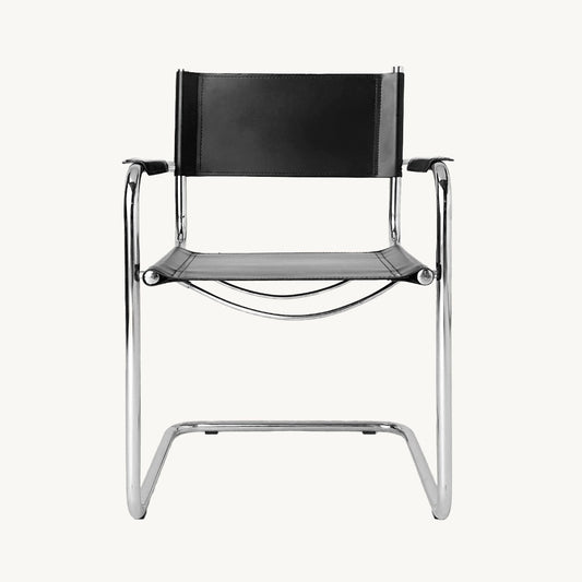 CH036PI / BLACK LEATHER & CHROME CHAIR
