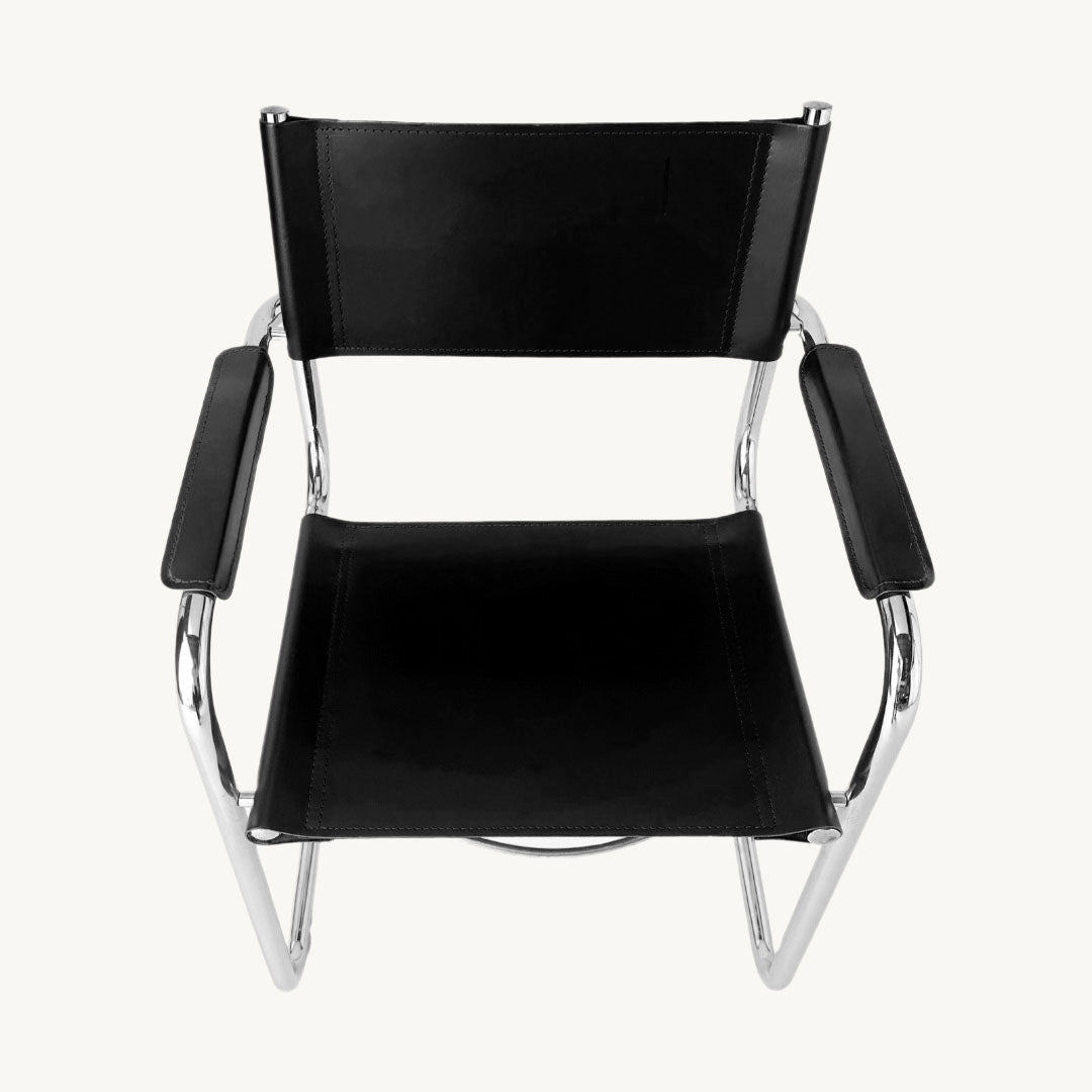 CH036PI / BLACK LEATHER & CHROME CHAIR