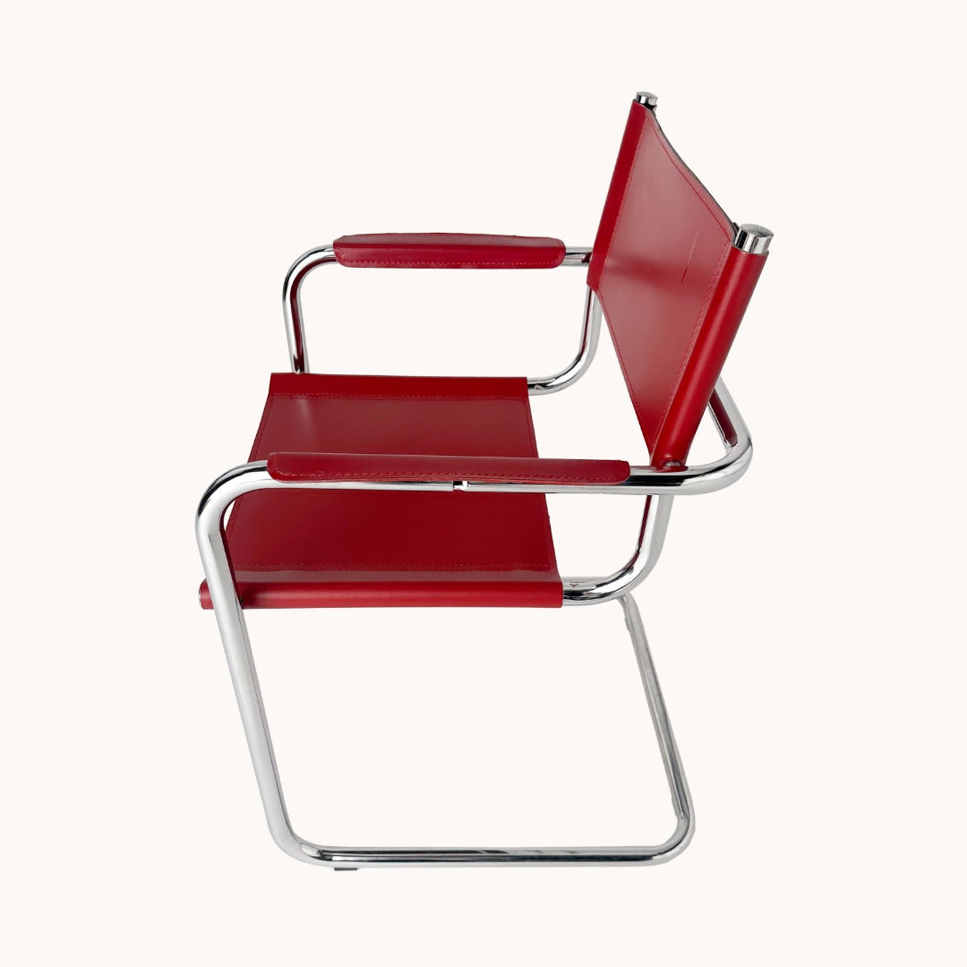 CH045PI / RED LEATHER & CHROME CHAIR