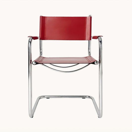 CH045PI / RED LEATHER & CHROME CHAIR
