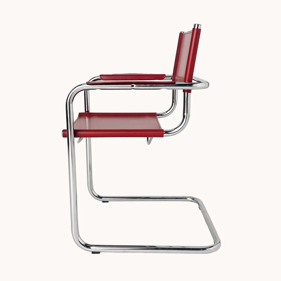 CH045PI / RED LEATHER & CHROME CHAIR