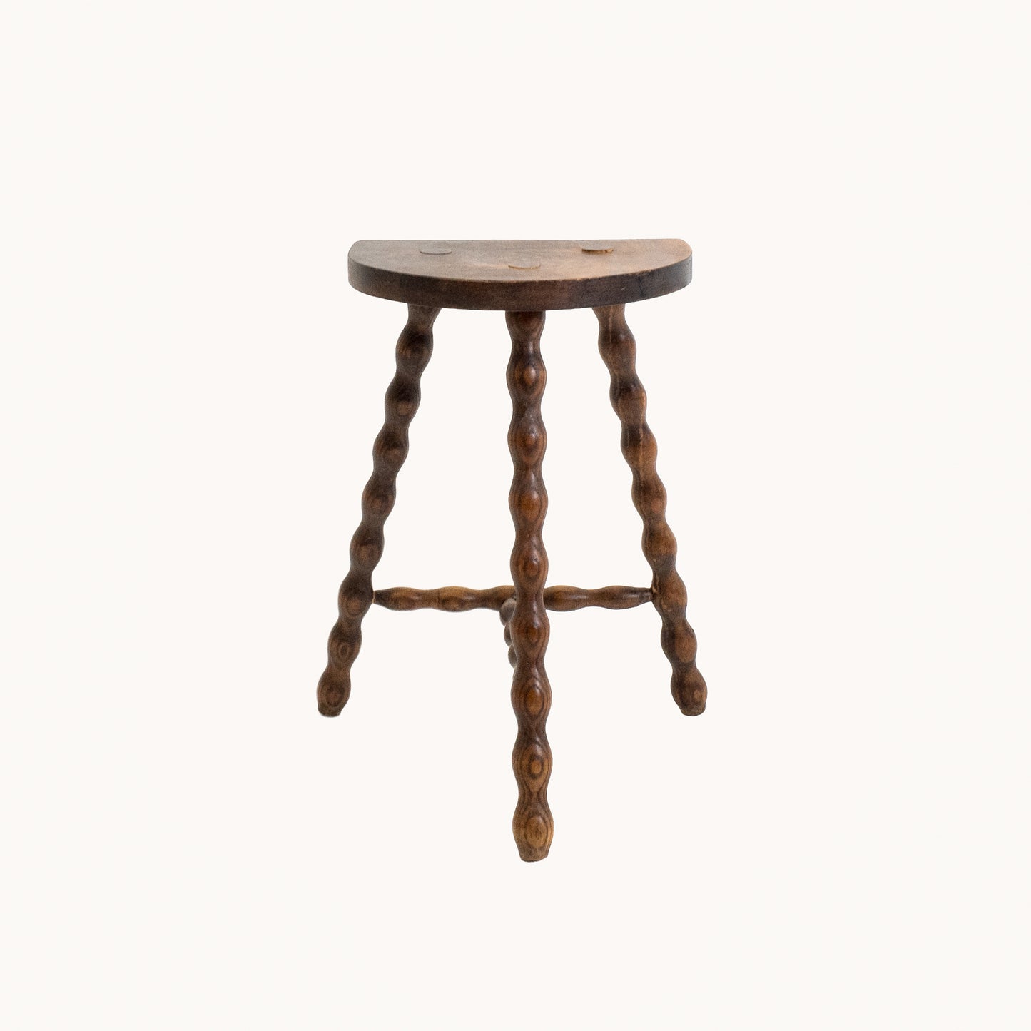 ST008JN / HALF CIRCLE STOOL WITH TURNED WOOD LEGS