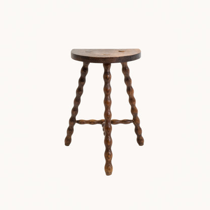 ST008JN / HALF CIRCLE STOOL WITH TURNED WOOD LEGS