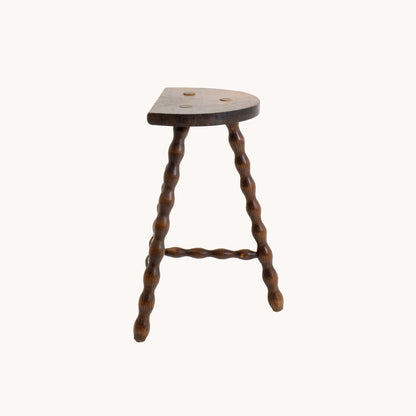 ST008JN / HALF CIRCLE STOOL WITH TURNED WOOD LEGS