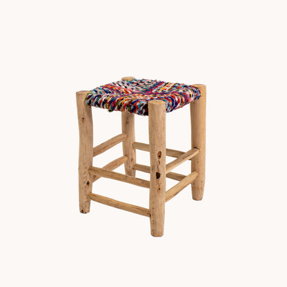 ST015JN / LIGHT WOOD AND COLOURED ROPE STOOL