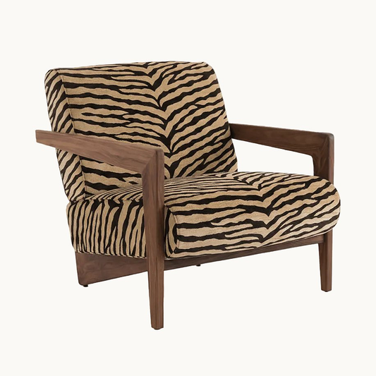 AR006CH / WALNUT WOOD AND JACQUARD FABRIC ARMCHAIR