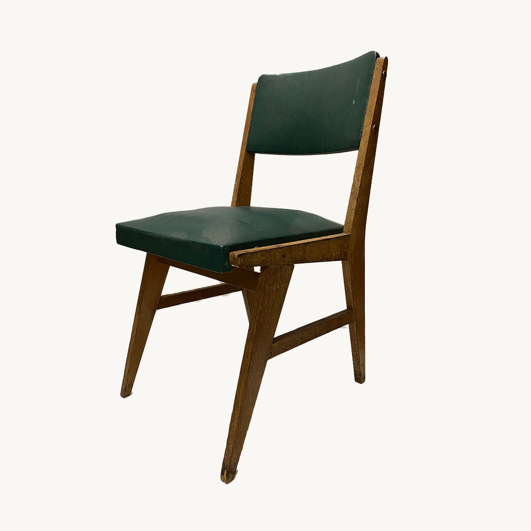 JN.01.0039/ VINTAGE OAK AND GREEN VINYL CHAIR
